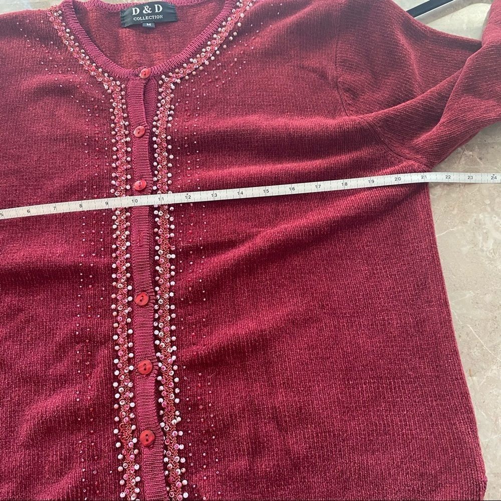 D & D Collection burgandy long sleeve button up cardigan with bead detail medium - Picture 9 of 9